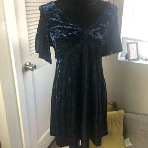 Blue Velvet Cold Shoulder Dress